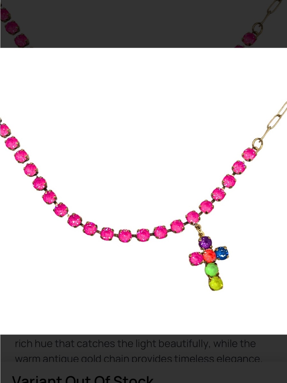 TOVA Gold-Tone Anklet with Pink Gem Chain and Multicolor Cross Charm NWT